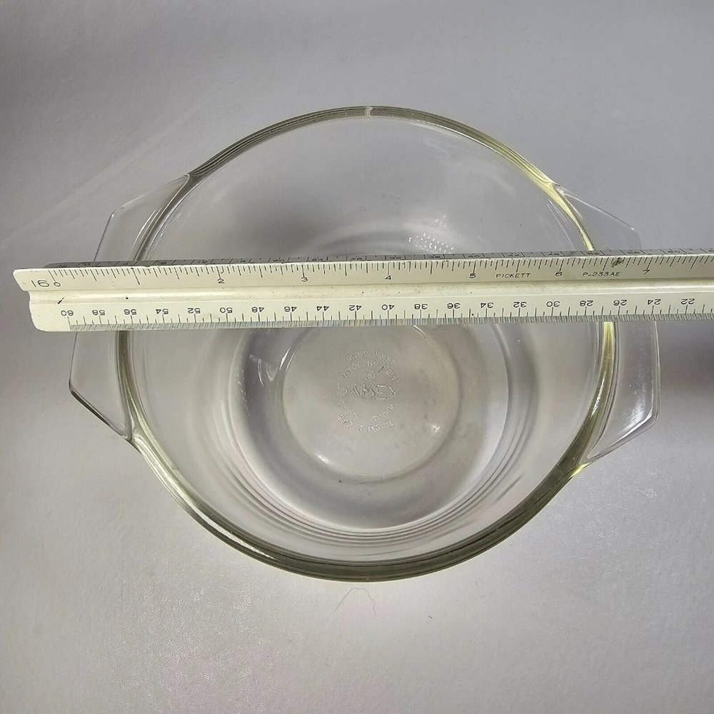 Pyrex 1.5 Qt 6" Mixing Bowl #343 Clear Glass Ovenware w/ Handles - Picture 6 of 6